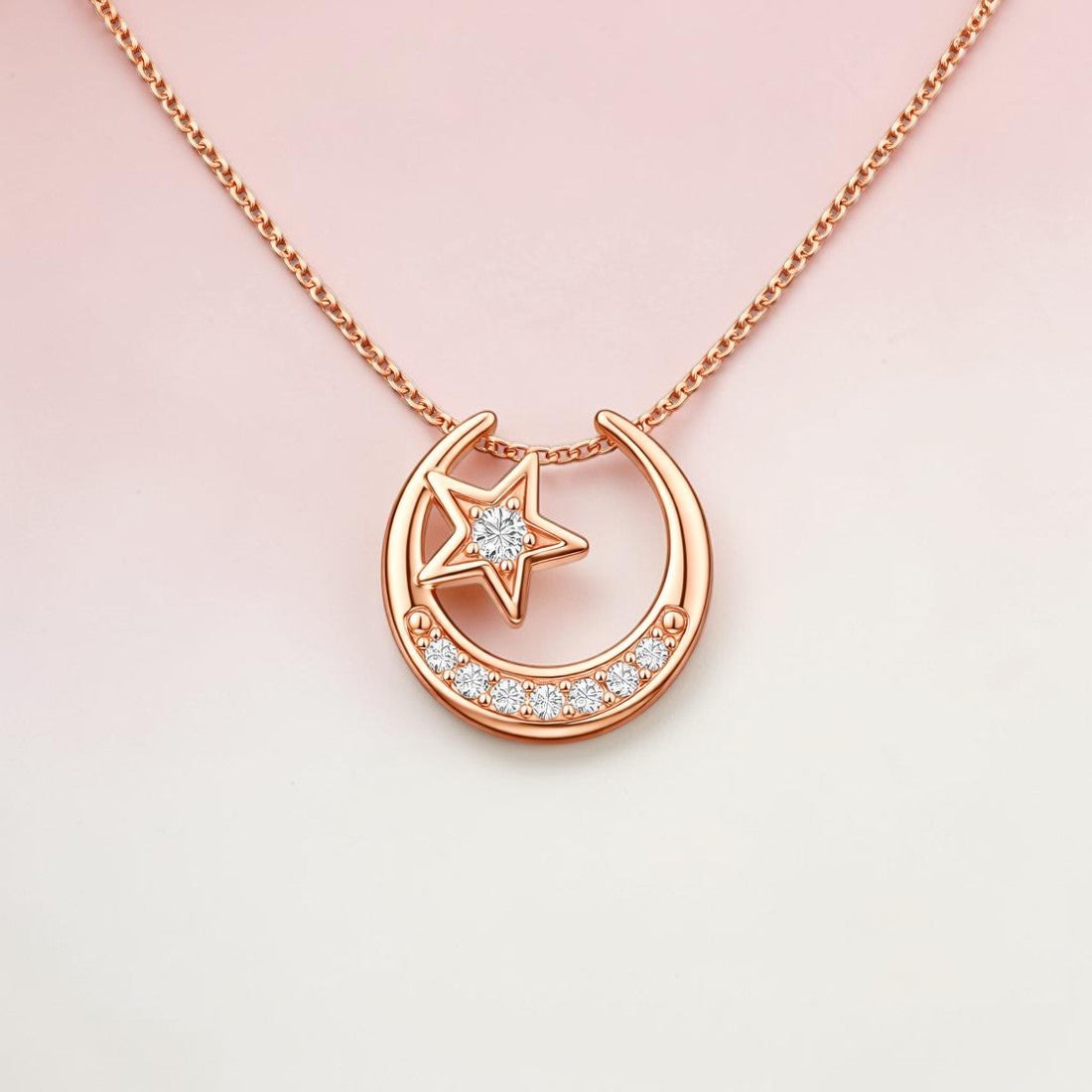 Rose Gold Moon &Star Pendant for Women