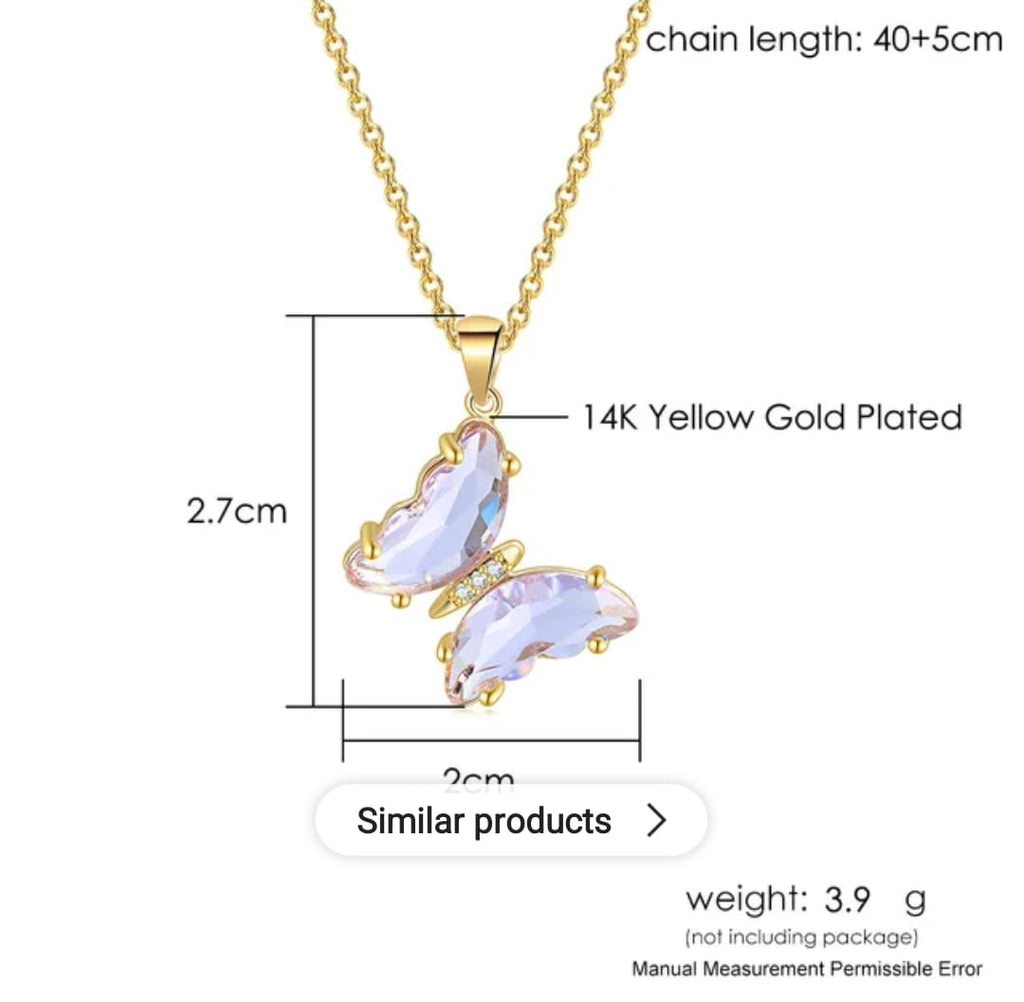 Elegant Gold Plated Butterfly Necklace for Women and Girls, Trendy Butterfly Jewelry (Purple)