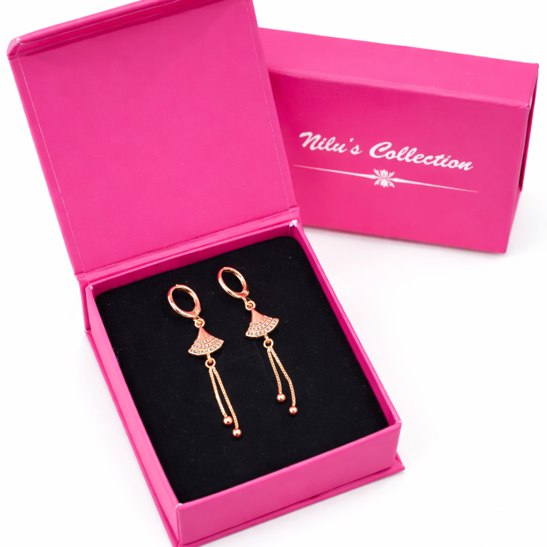 Gift Rose Gold Plated Earring Set With American Diamond For Women And Girls