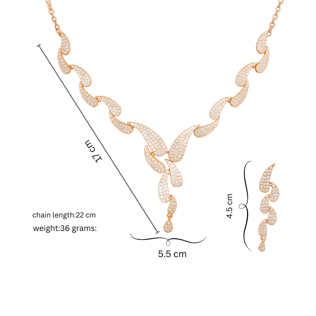 Rose Gold Plated Necklace with Drop Earrings For Women & Girls
