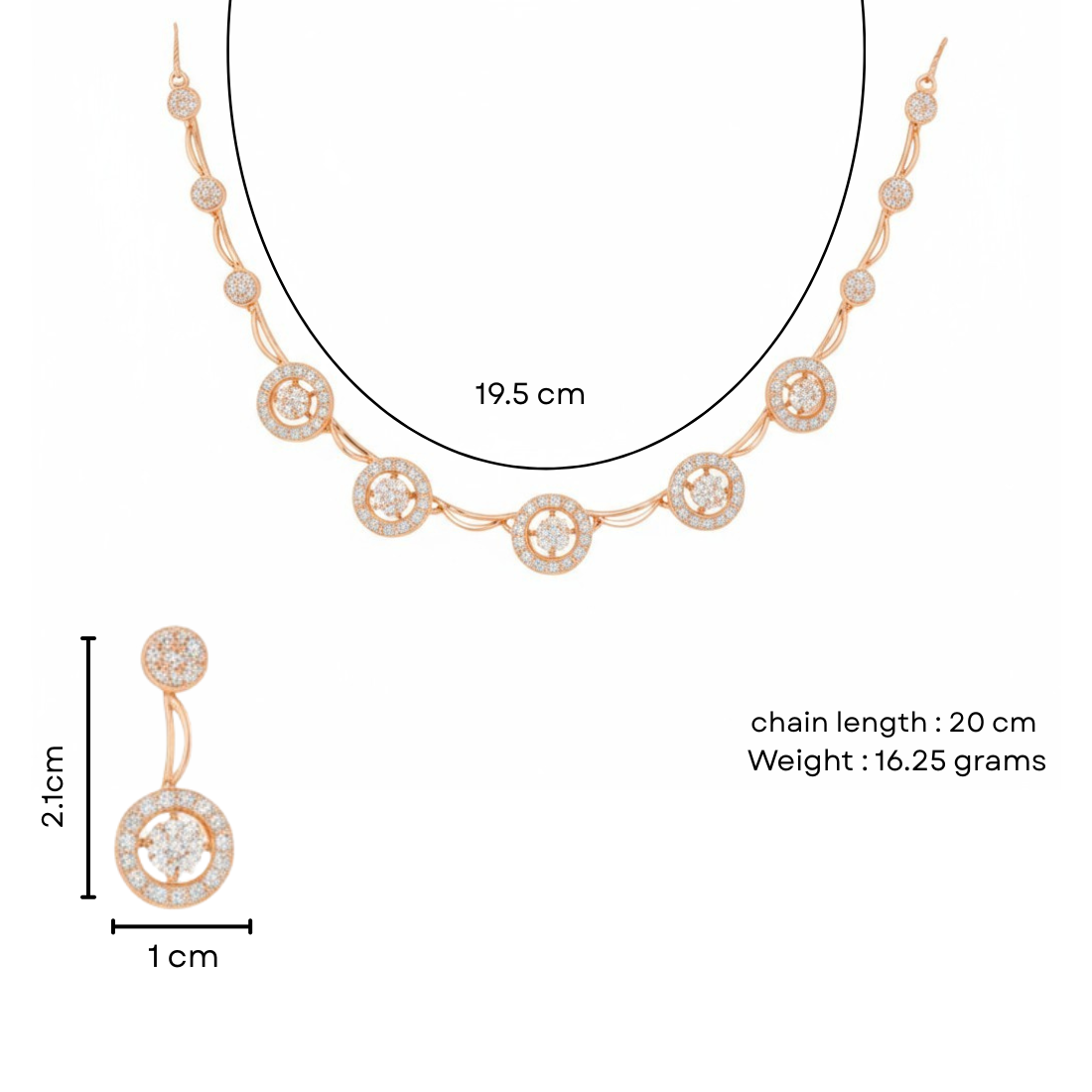 Nilu's Collection Rose Gold Plated Round Pattern Necklace Set With American Diamond For Women And Girls | Anti-Allergy | Anti-Tarnish | Gifr For Her