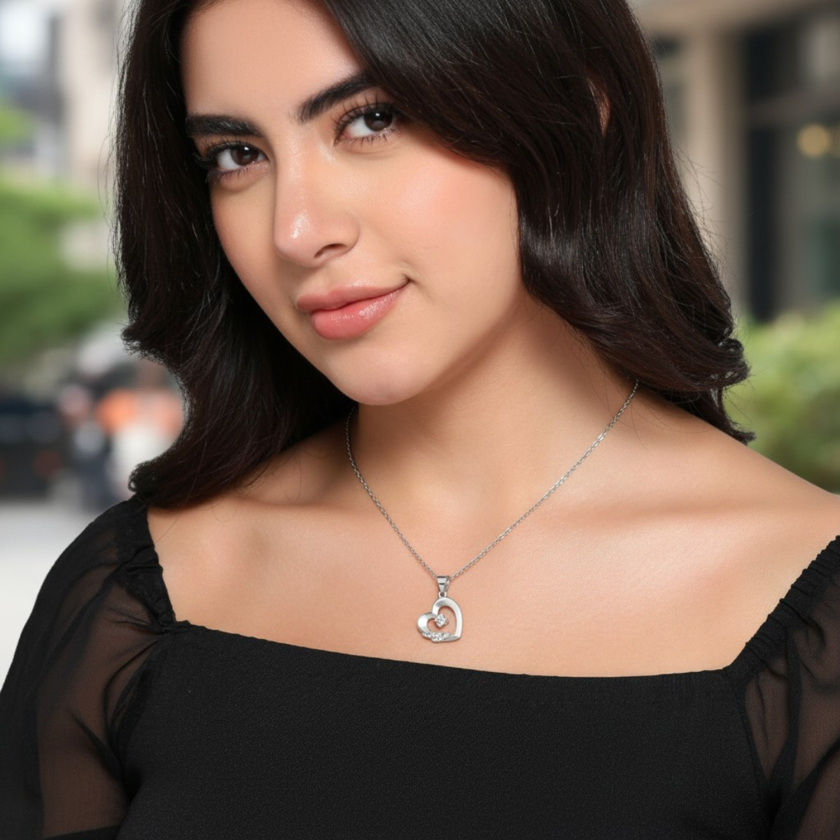 Silver Plated Heart Pendant Necklace with CZ Stone for Women & Girls |Anti-Tarnish | Anti-Allergy| Gift For Her | Office Wear