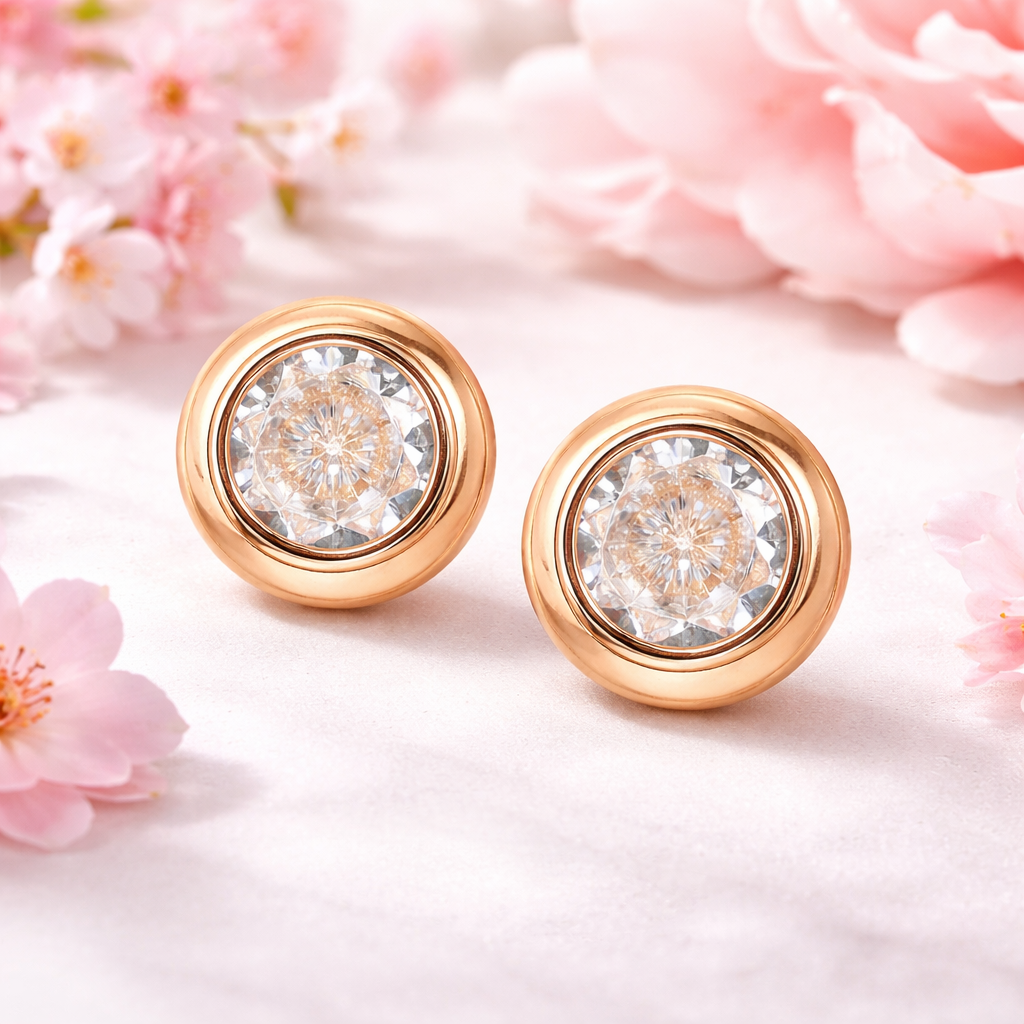 Daily wear / Office Wear Misty Rose Gold Plated Zircon Stone Stud Earrings For Girls and Women