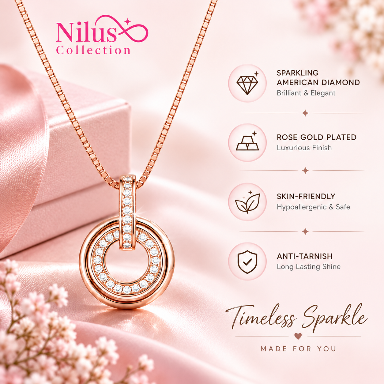 Rose Gold Circular Pendant Necklace for Women