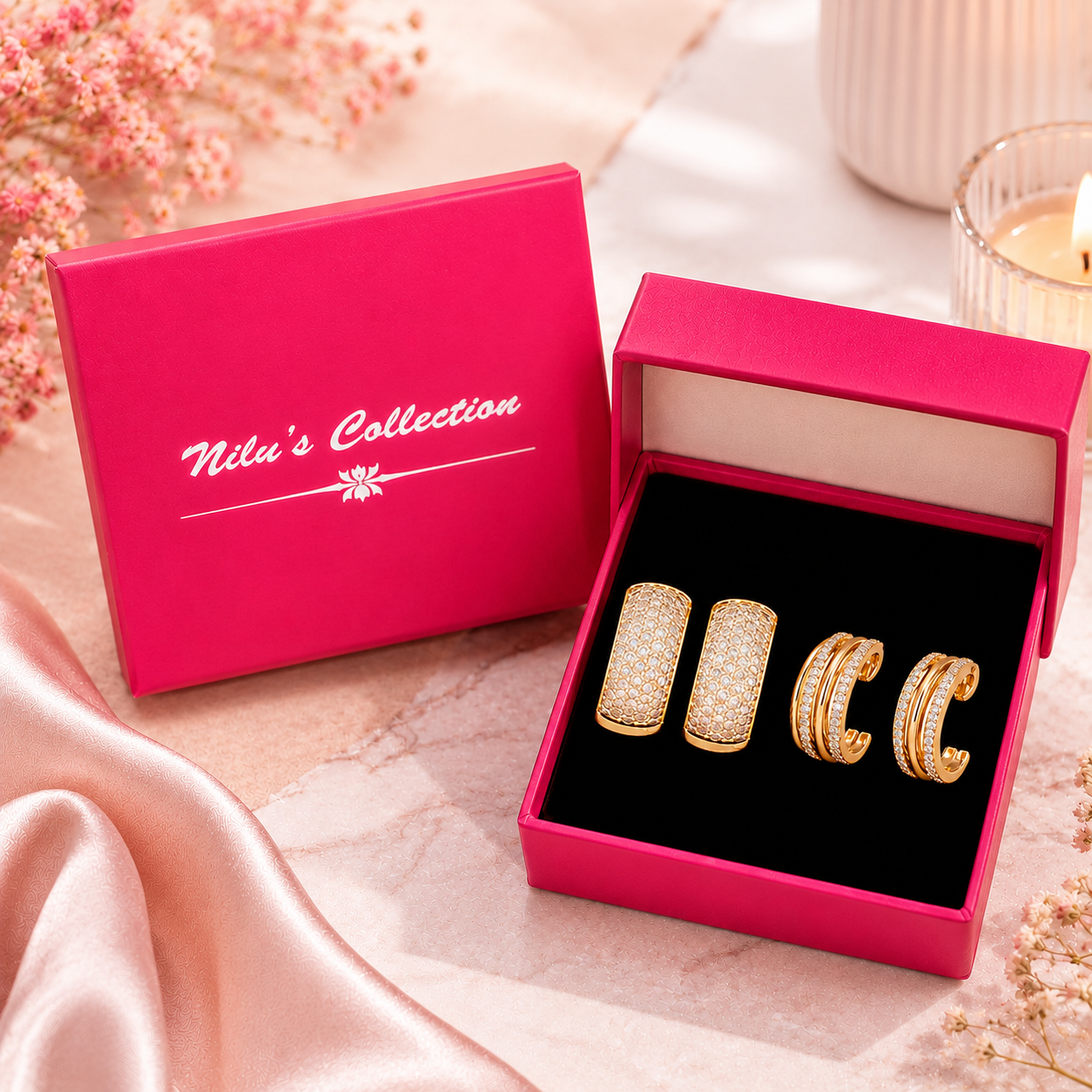 Sparkle Duo Value Set| Rose Gold Plated Stud Earring Set For Women And Girls