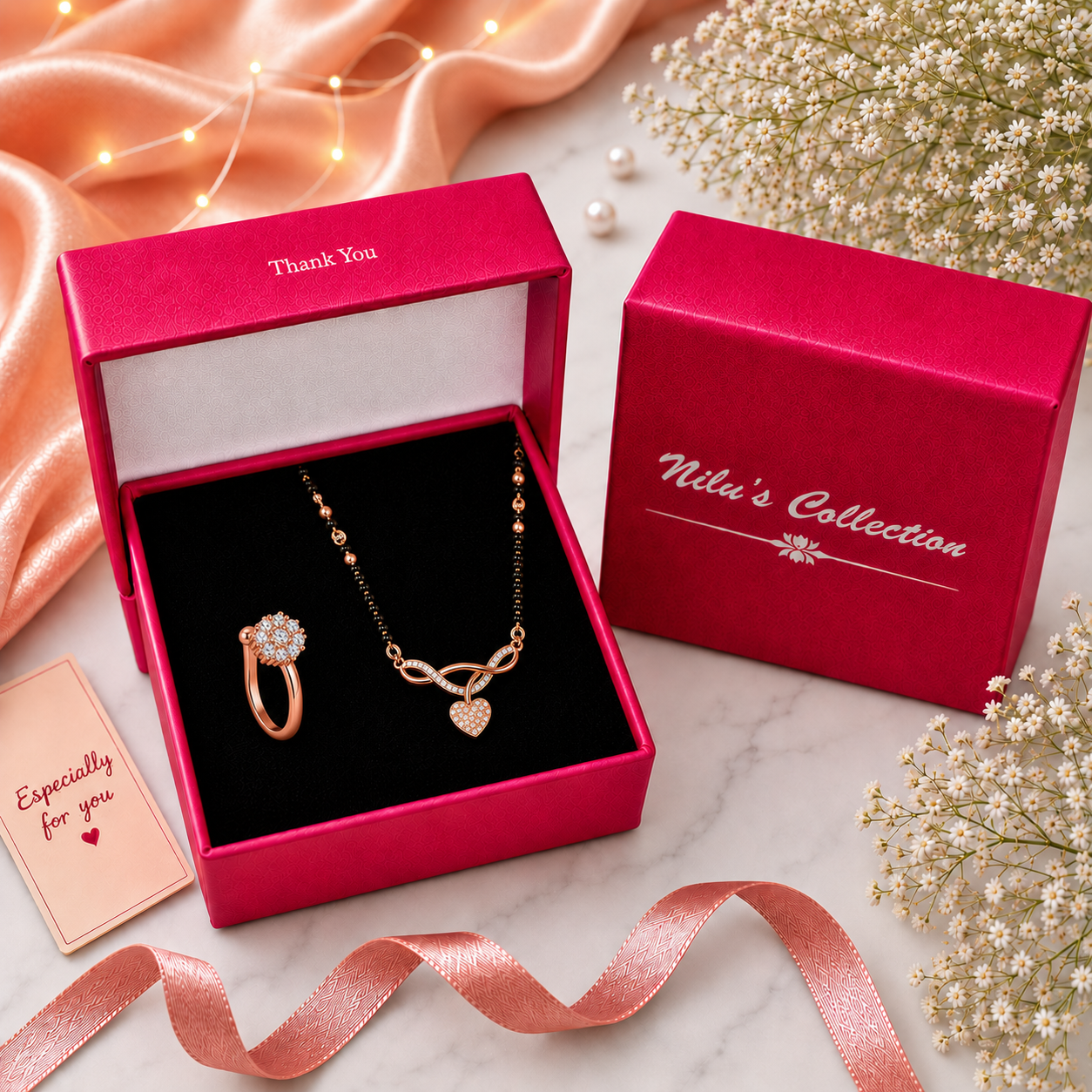 Rose Gold Mangalsutra With Nose Pin