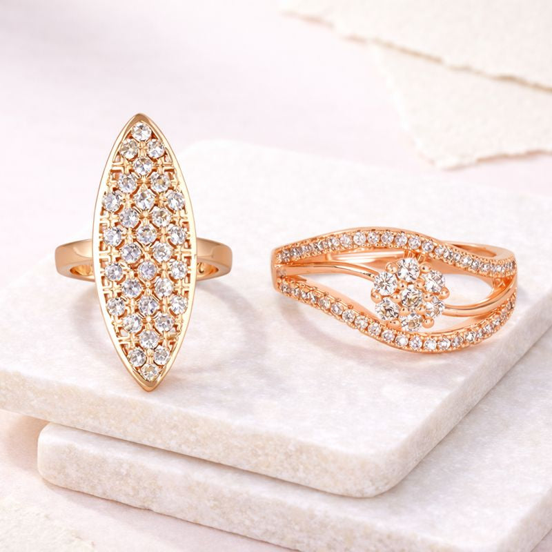 Ring Stacks Value Set | Adjustable Rose Gold Plated Rings With American Diamond  for Women & Girls