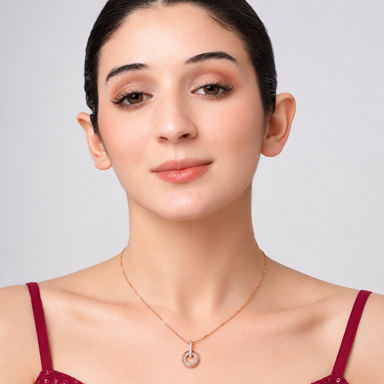 Rose Gold Circular Pendant Necklace for Women