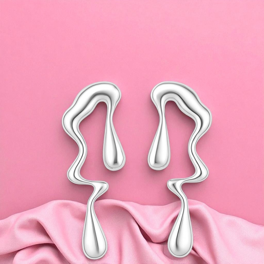 Abstract Drip Design Earrings in Silver Trendy and Modern Look | gift for her,gifts for womens & gilrls