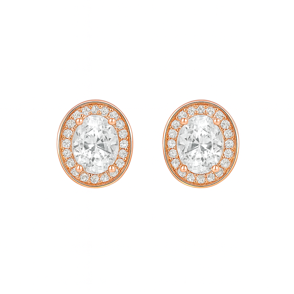 Nilu's Collection Rose Gold Plated Ruby Oval Pendant Necklace and Earring Set for Women and Girls | Anti-Tarnish | Anti-Allergy | Office Wear | Gifting