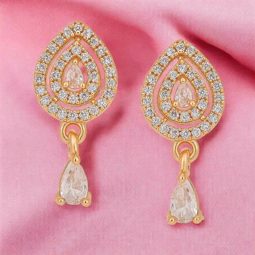 Nilu's Collection 18k Rose Gold Plated Clip On Hoop Earrings, Stylish Women Earrings, Latest Fancy Zircon Copper Bali Earrings for Women and Girls (Drop design