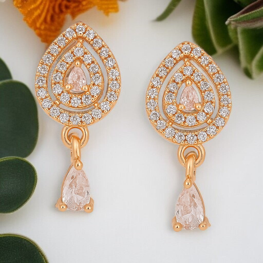 18k Rose Gold Plate stud Earrings for Women and Girls (Drop design)