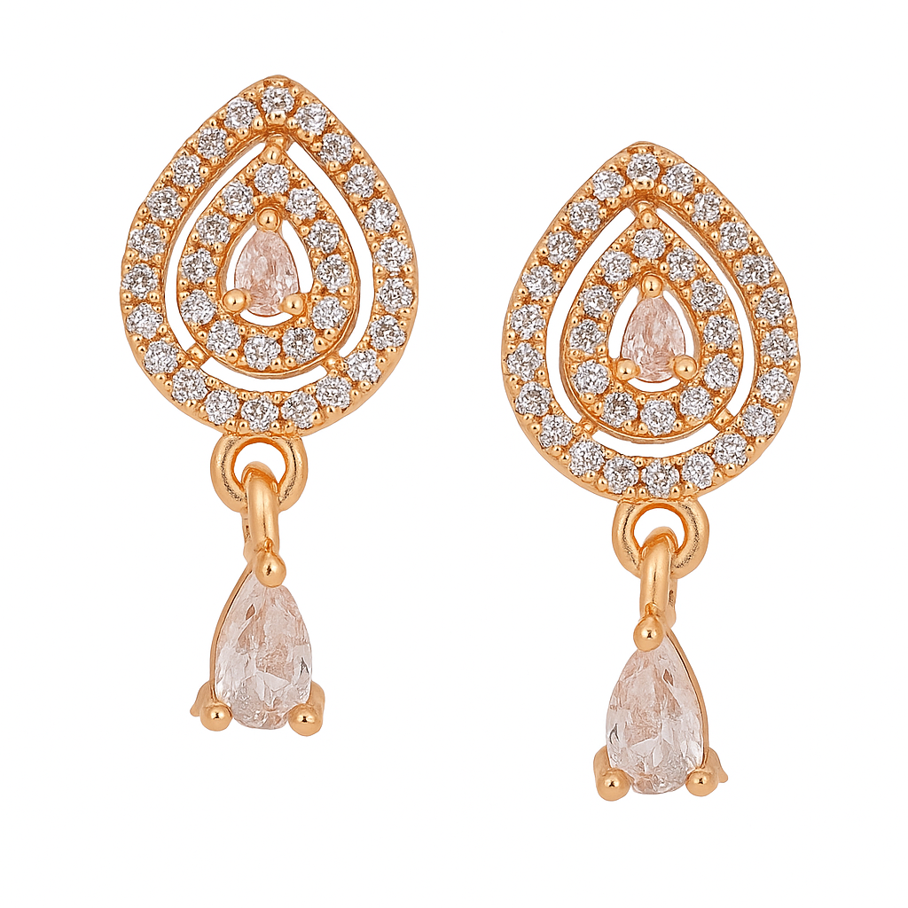 18k Rose Gold Plate stud Earrings for Women and Girls (Drop design)