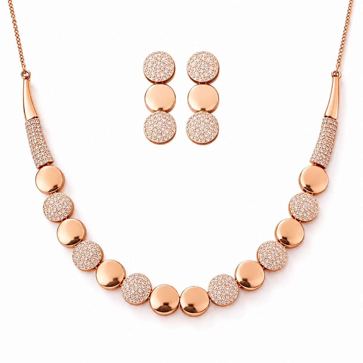 Rose Gold Necklace With Earrings