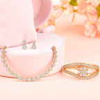Gift Rose Gold Plated American Diamond Necklace Set with Earrings & Ring for Women & girls