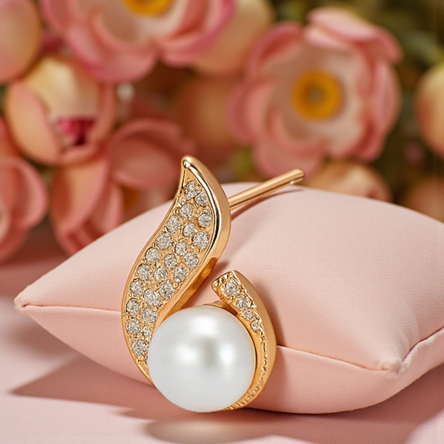 Nilu's Collection Rose Gold Plated Pearl Stud Earrings with Sparkling AD Stones Earrings for Women & Girls | Perfect for Gifting | Anti-Tarnish