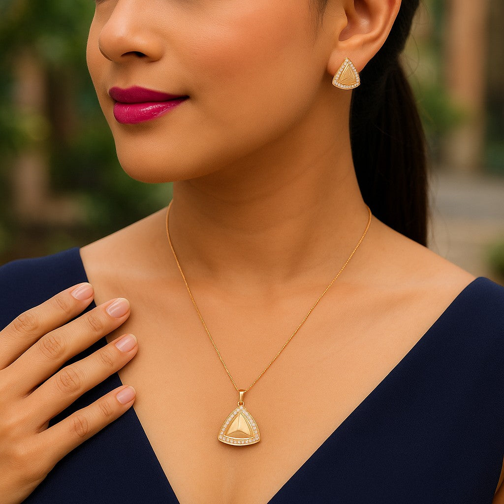 nilu's collection Rose Gold-Plated Geometric Pendant & Stud Earrings Set for Women | gift for her | gift for women & girl