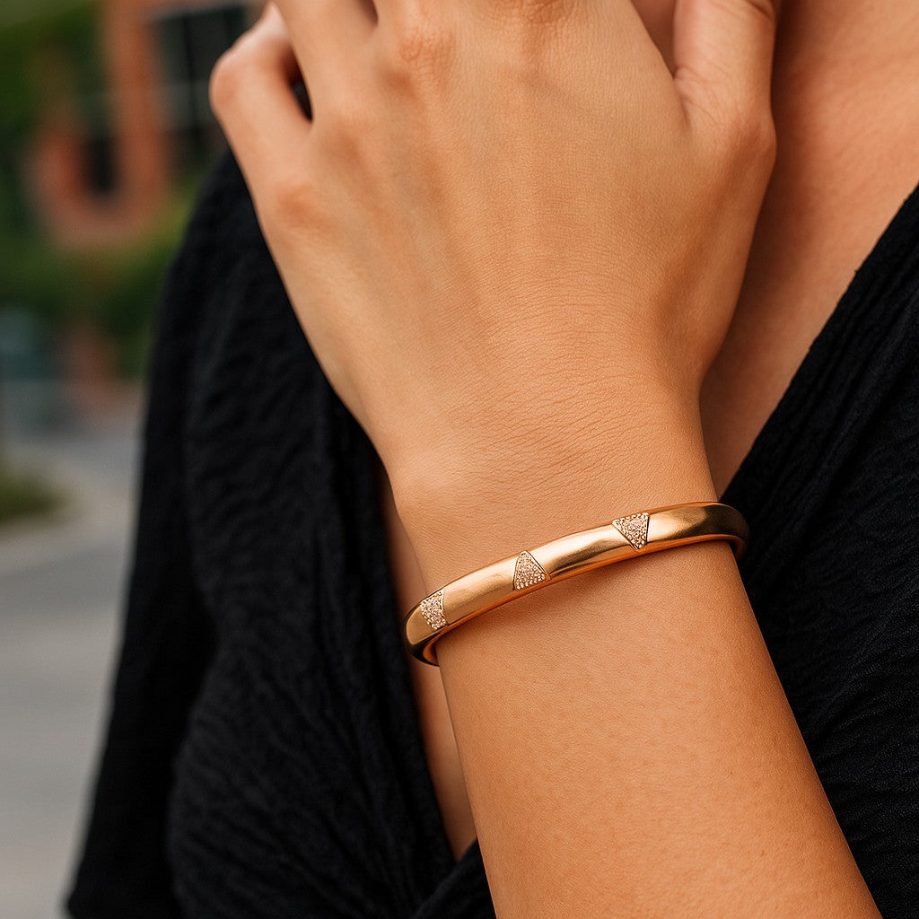 Elegant  Rose Gold-Plated American Diamond Contemporary Brass Kada  Bracelets For Women & girls  | Sleek Finish |Office Wear |Minimalist Appeal