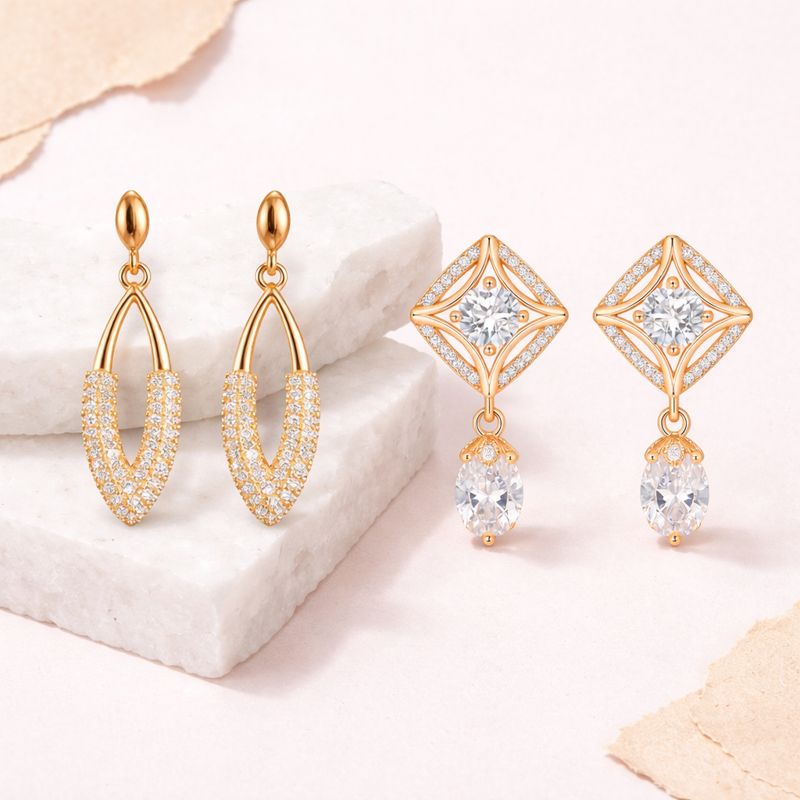 Subtle Duo Value Set| Rose Gold Plated Stud Earring, Pendant and Tennis Bracelet Set For Women And Girls