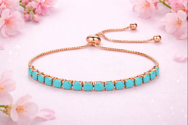 Trendy Tennis Bracelet With American Diamond For Women And Girls (Aqua Colour)