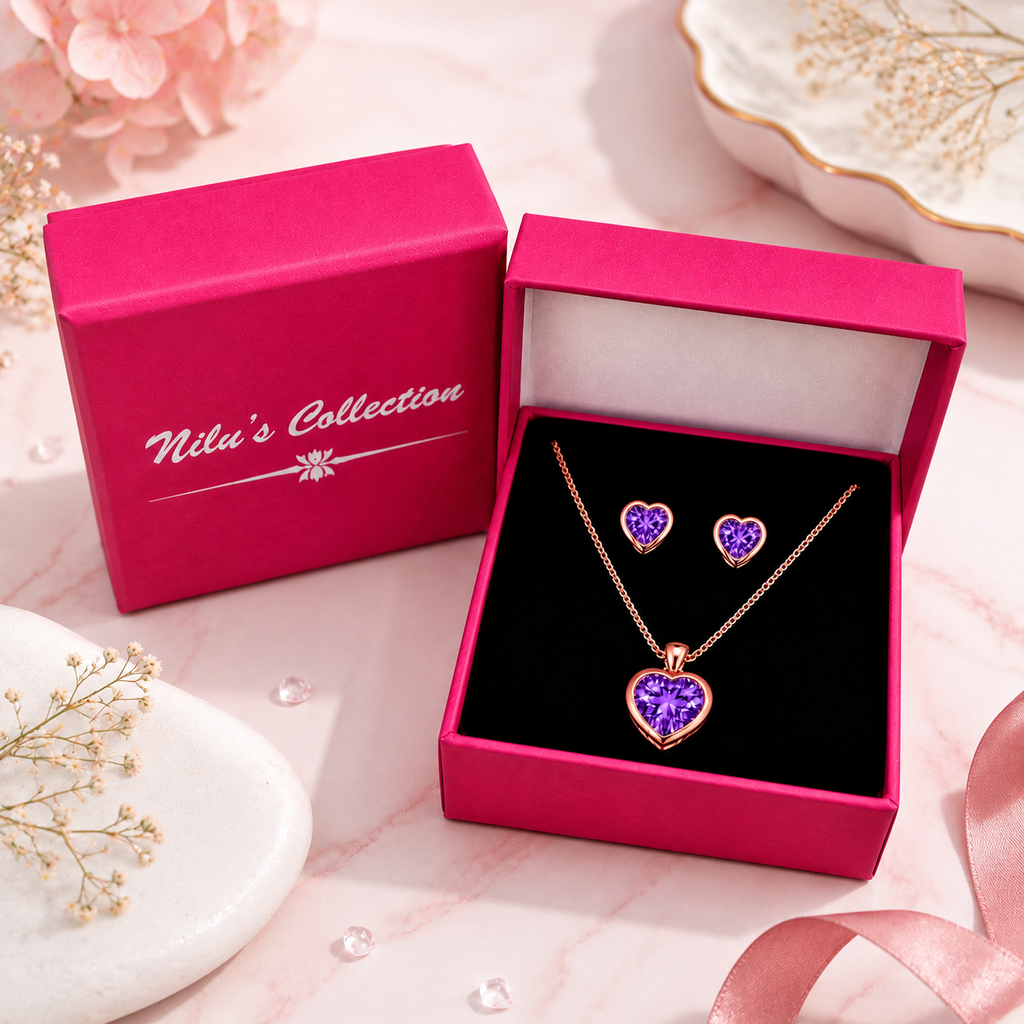 Rose Gold Heart Purple Jewellery Set For Women