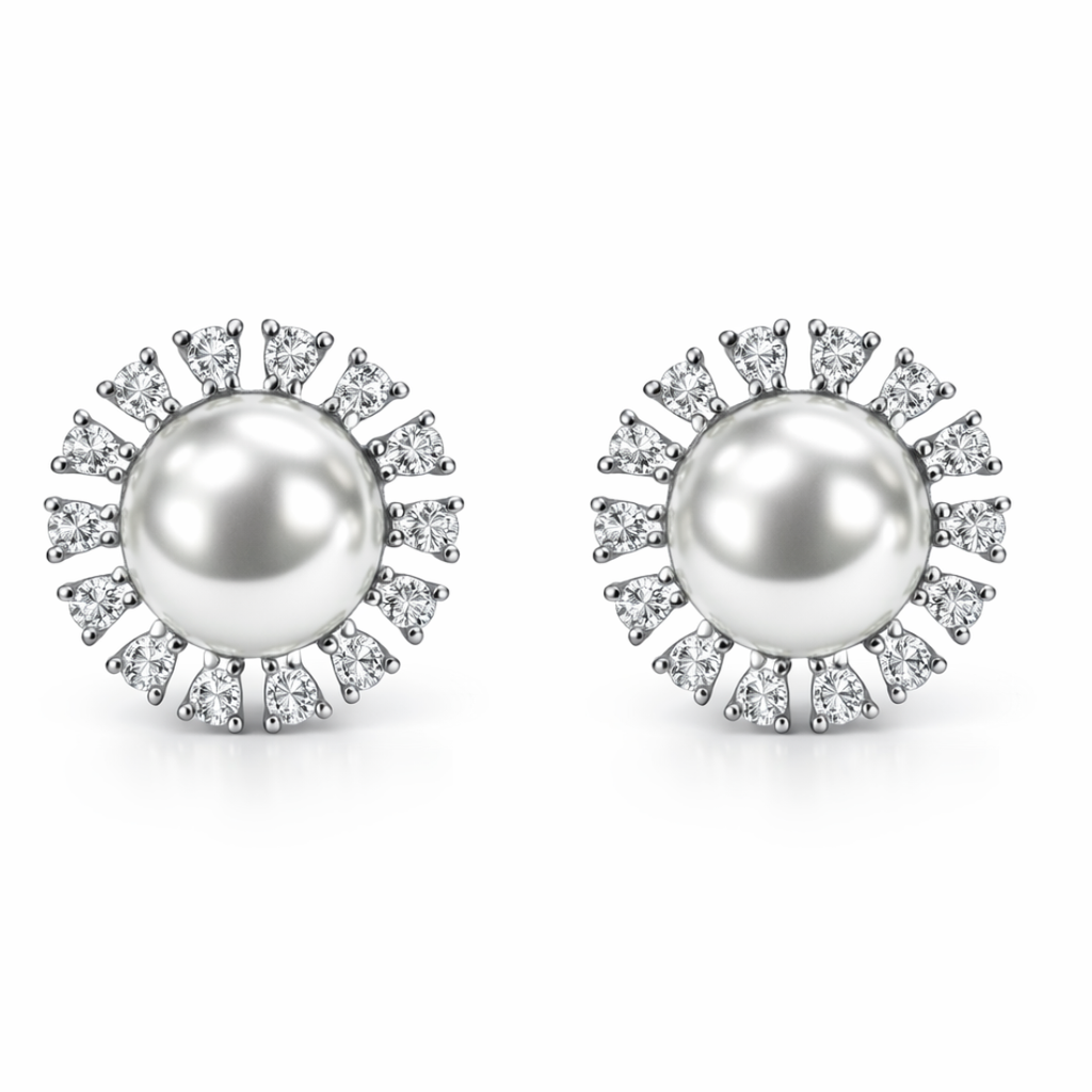 Silver Plated Pearl Stud Earrings
