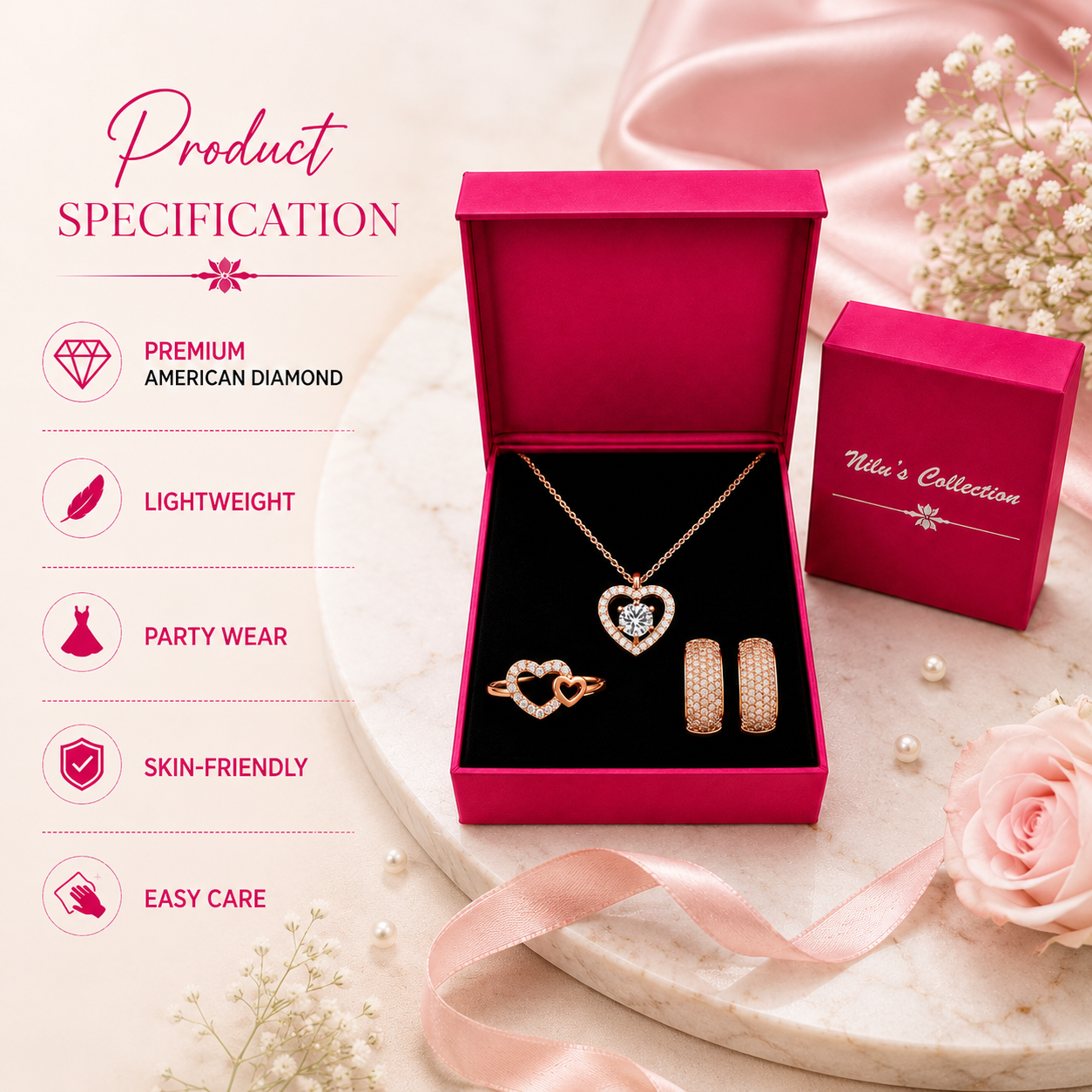 Harmony Hues Rose Gold Plated Value Set of Pendant, Ring and Earrings| Valentine Gift