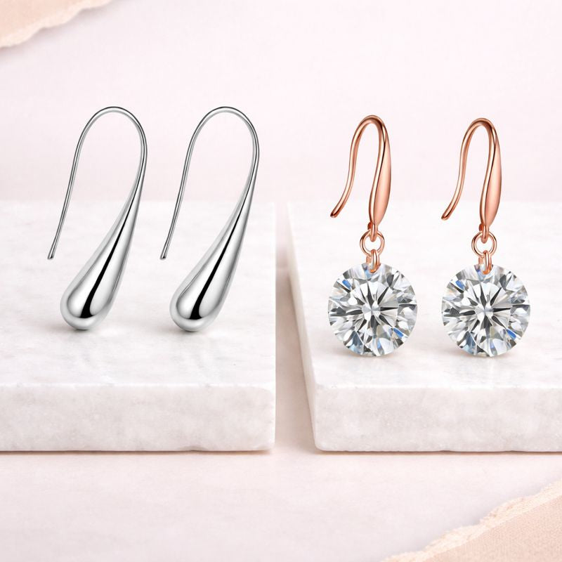 Tender Touch Duo Water Drop Studs and Crystal Hanging Earrings Value Set For Girls