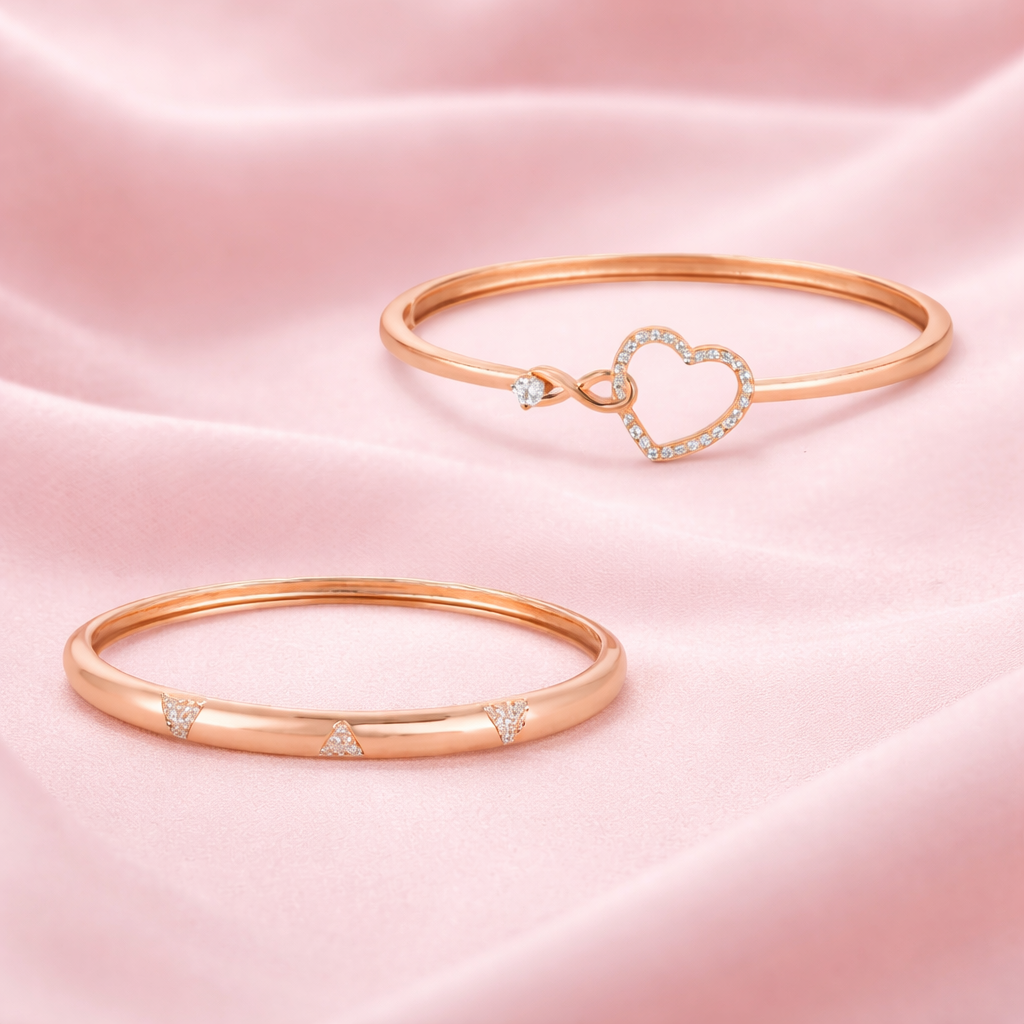 Braclet Duo Value Set | Rose Gold Plated AD Stone Sparkling Kada Bracelet Set for Women & Girls