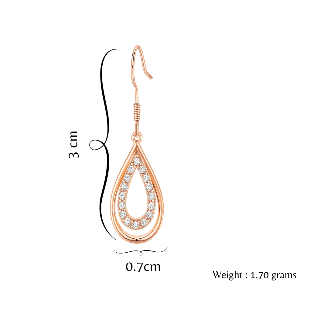 Nilu's Collection Rose Gold Drop Earrings With American Diamond For Women And Girls