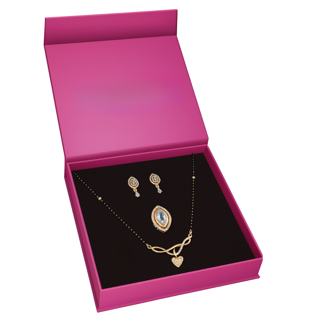 Gift Rose Gold Plated American Diamond Mangalsuthra with Earrings And Ring For Women