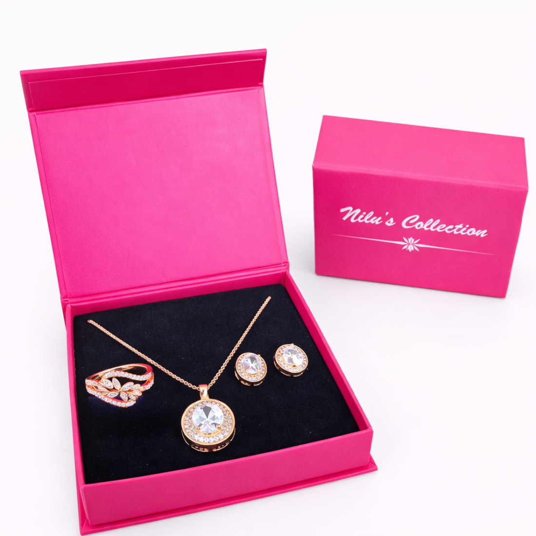 Gift Rose Gold Plated Necklace Set With Ring| Valentine Gift