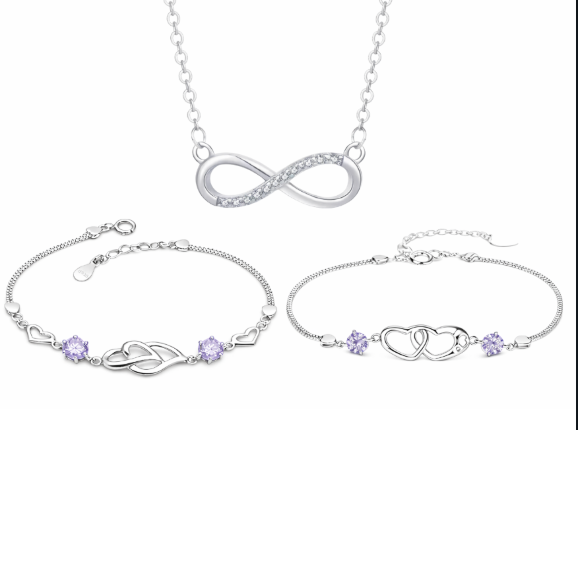 Silver Plated Infinity Love Pendant Bracelet Set