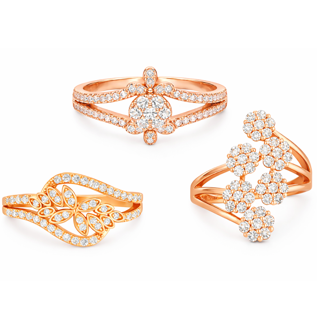 Ring Stacks Value Set For Women And Girls| Rose Gold Plated AD Stone Adjustable Rings