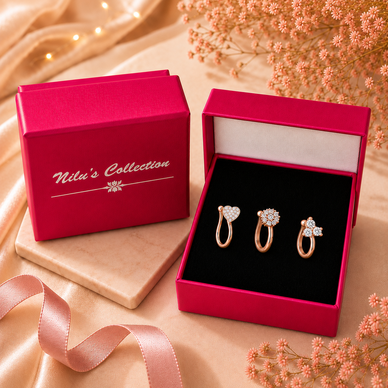 Rose Gold AD Triple Nose Pin Set