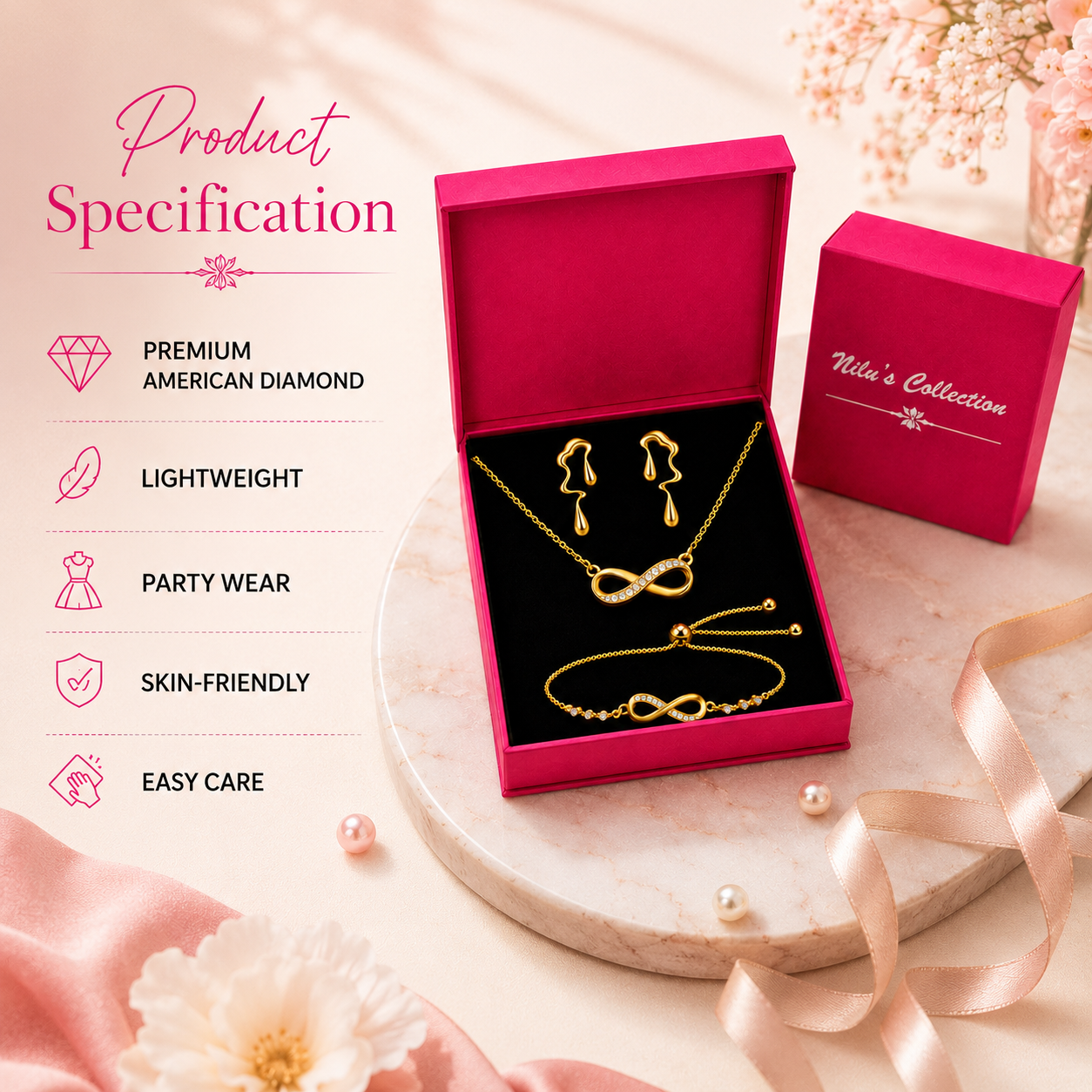 Infinity Love Jewellery Value Set for Girls|Anti Allergy| Anti Tarnish| Valentine Gift