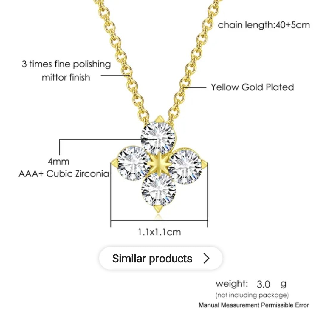 Rose Gold Flower Pendant with Link Chain, Floral Shape Necklace for Women & Girls (Gold)