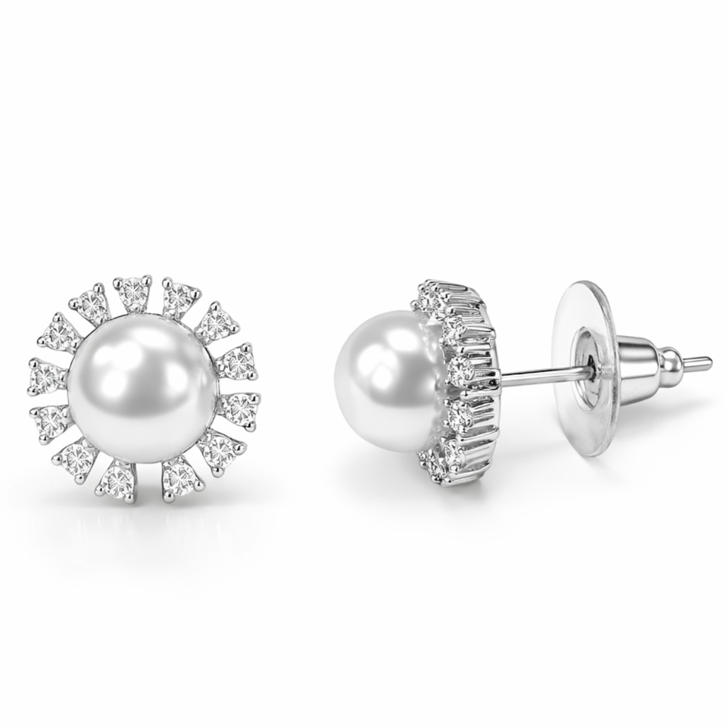Silver Plated Pearl Stud Earrings