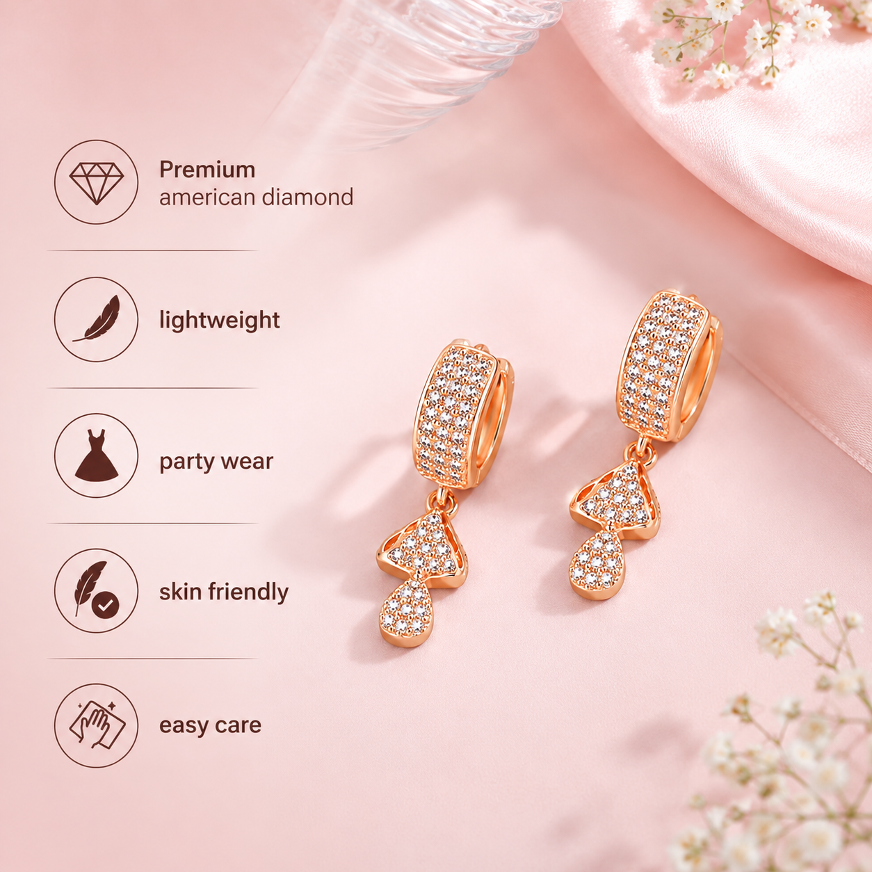 Rose Gold Hoop Drop Earrings for Women