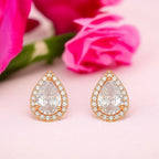 Rose Gold Plated Teardrop Stud Earrings AD Stones For Women And GIrls
