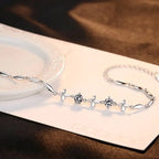 Latest Stylish Silver Plated Cubic Zirconia Clover Shaper Charm Bracelet for Women, Gifts for Girlfriend, Women & Girls (White)