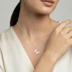 Nilu's Collection Gold Plated Pink Chrystal Butterfly Pendant For Women And Girls