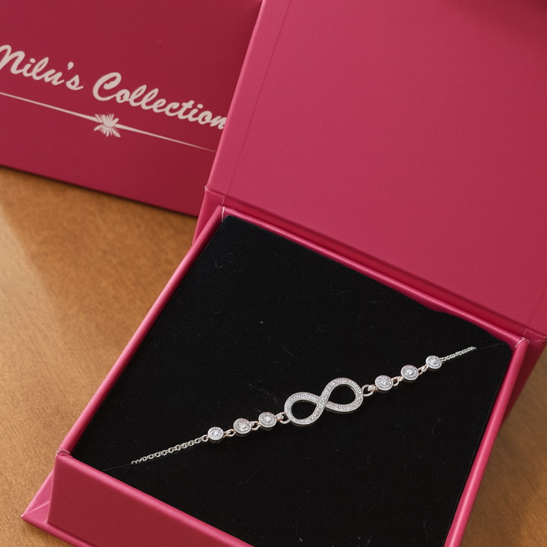 Gift Silver Plated infinity Necklace with Bracelet With American Diamond For Girls And Women