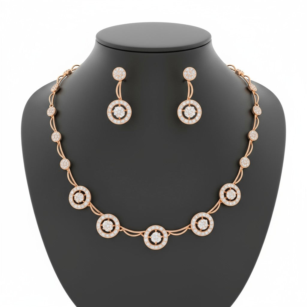 Rose Gold Plated Round Necklace Set For Women