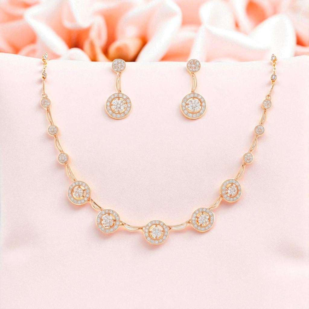 Nilu's Collection Rose Gold Plated Round Pattern Necklace Set With American Diamond For Women And Girls | Anti-Allergy | Anti-Tarnish | Gifr For Her