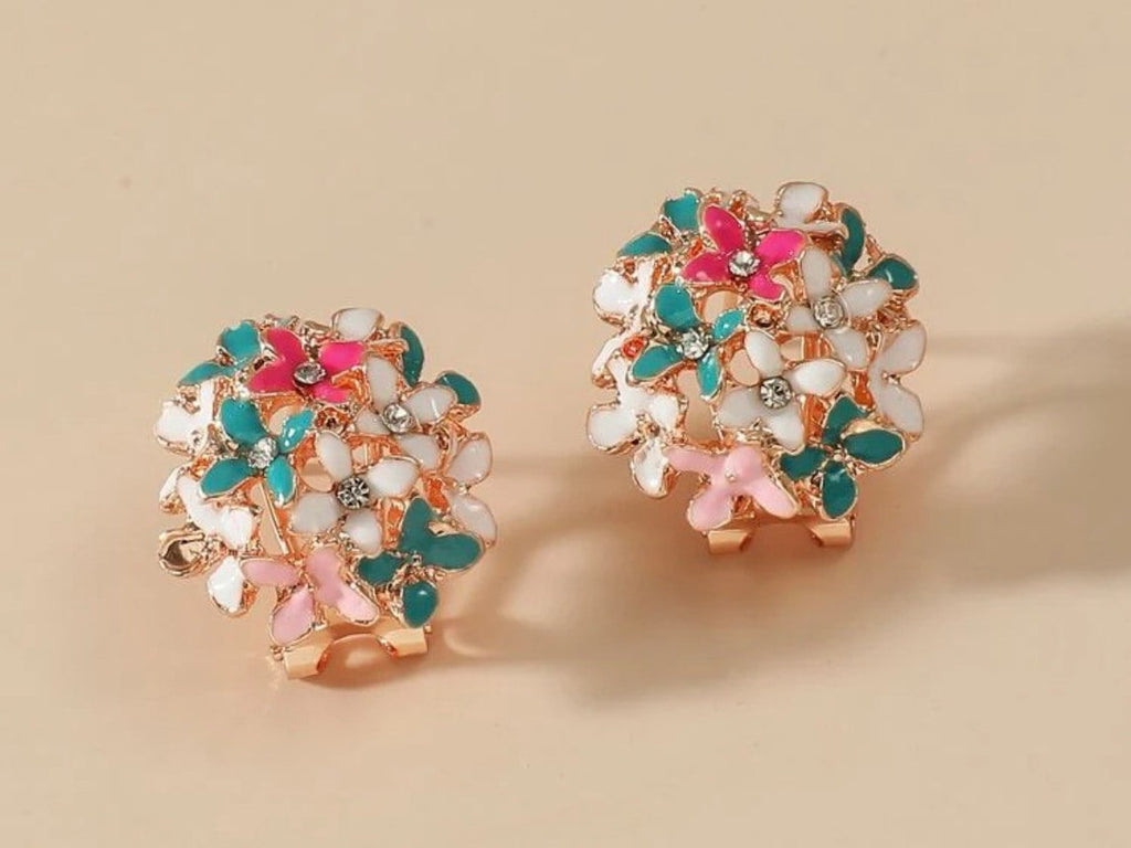 Crystal Four Leaf Clover Stud Earrings, Copper Tops Earrings for Women and Girls