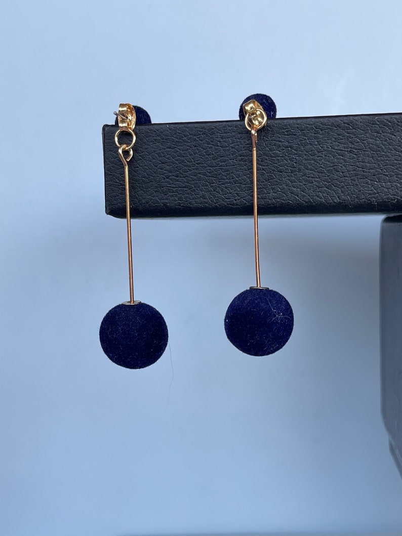 Blue Velvet Plush Ball Korean Style Earrings