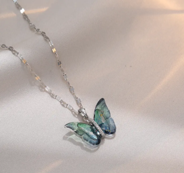 Elegant Silver Plated Butterfly Pendant with Link Chain| CZ Pendant Chain Necklace for Women & Girls (Silver)