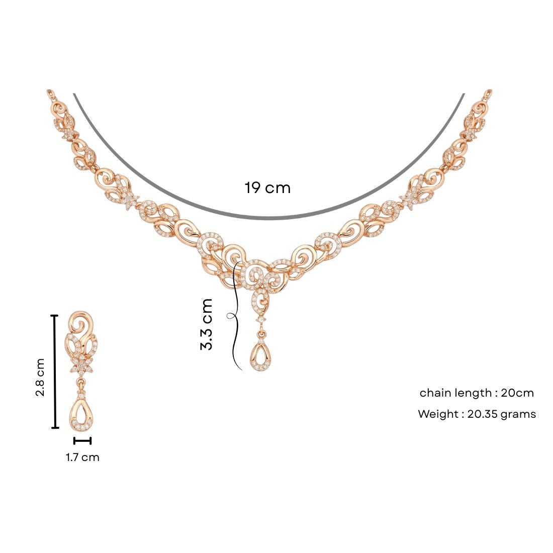 Nilu's Collection Rose Gold Plated Necklace set With American Diamond For Women And Girls | Office Wear | Anti-Tarnish | Gift For Her