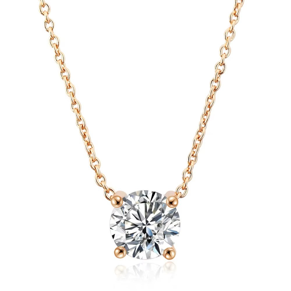 Nilu's Collection Rose Gold Plated Solitaire Pendant Necklace with Round Cut American Diamond For Women And Girls | Anti-Tarnish | Anti-Allergy | Office Wear | Gifting